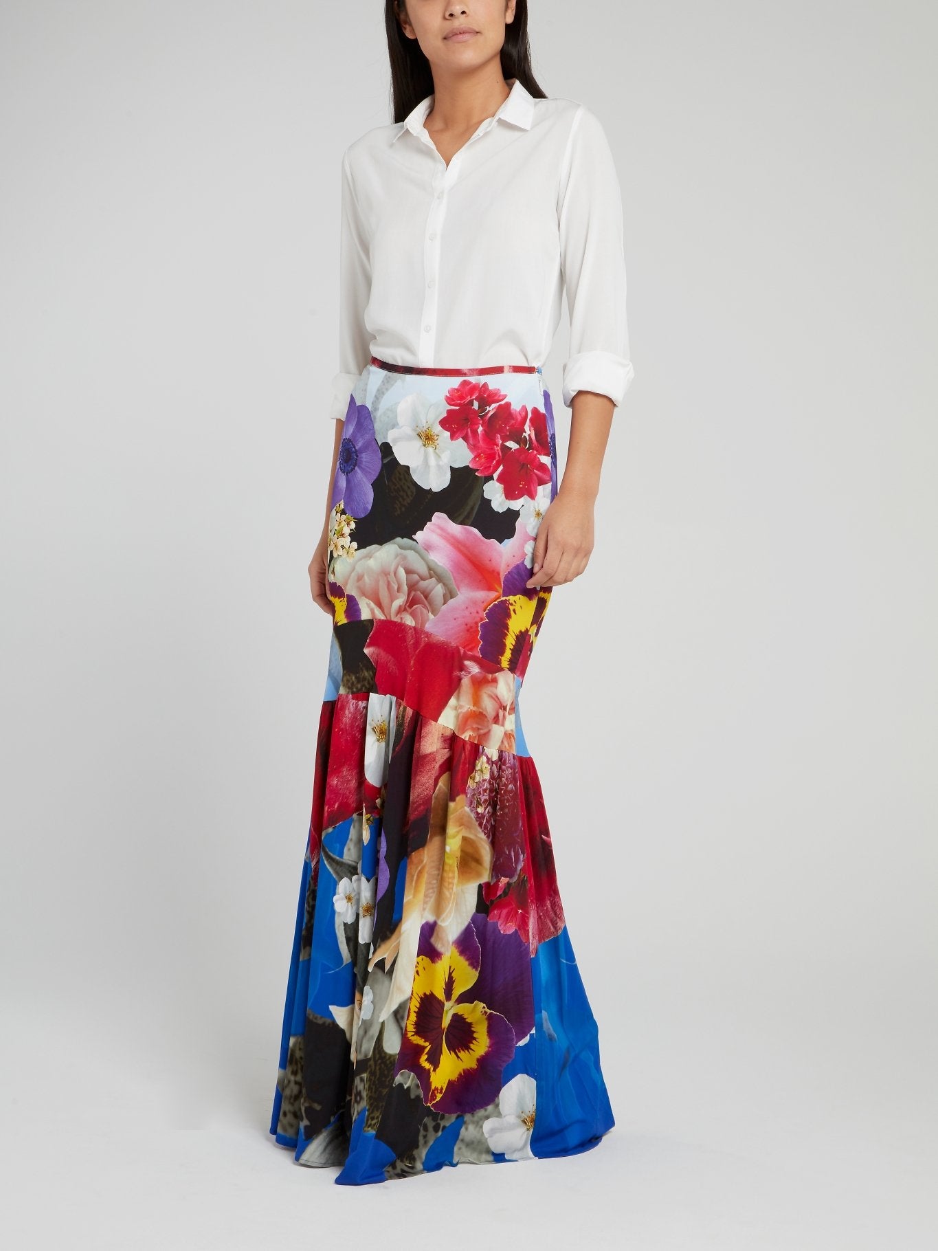 Floral Print Ruched Trumpet Skirt