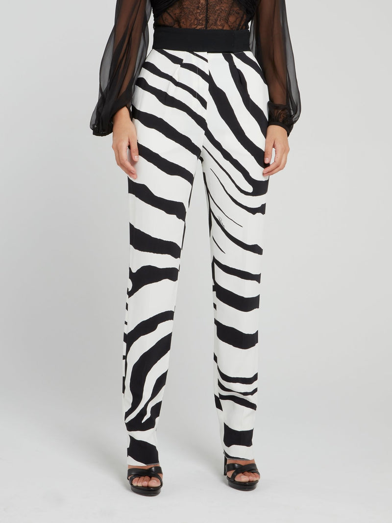 Zebra Effect High Waist Tapered Pants