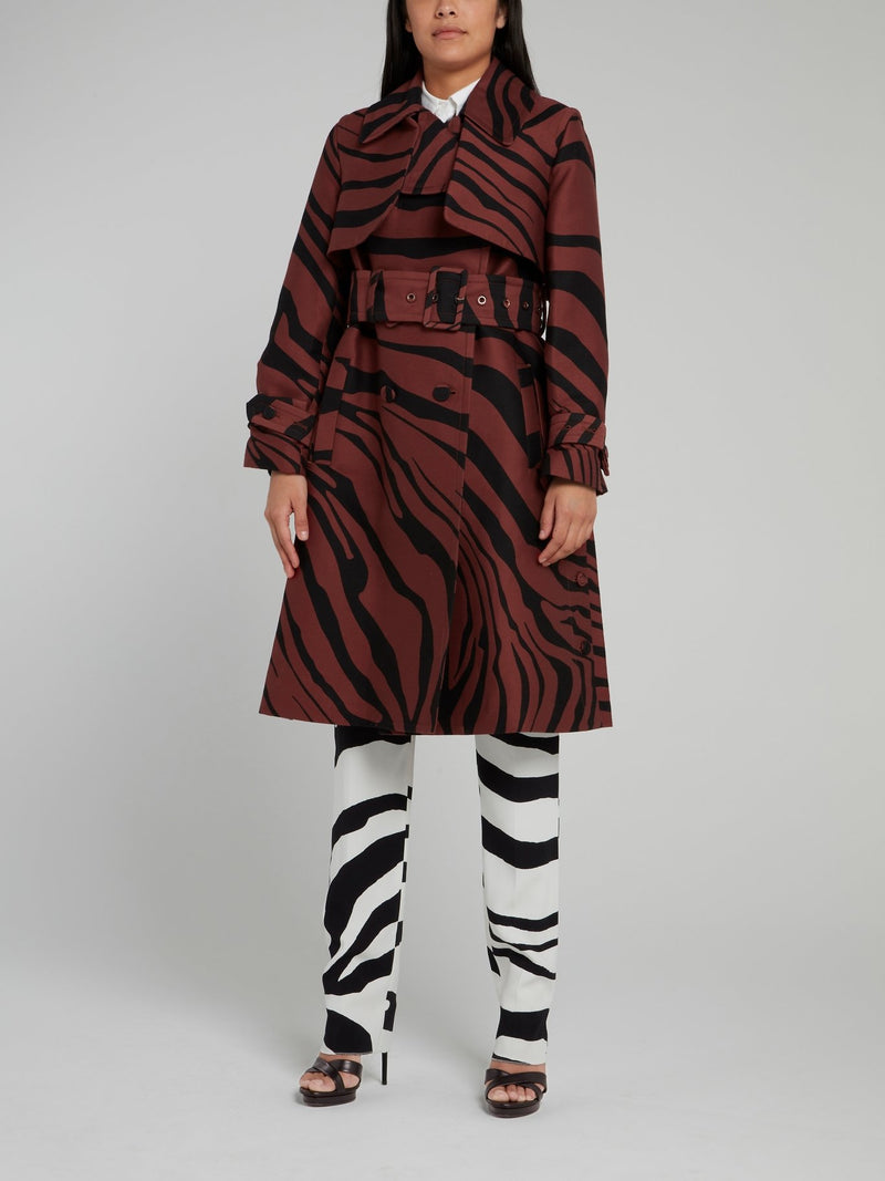 Animal Print Belted Trench Coat