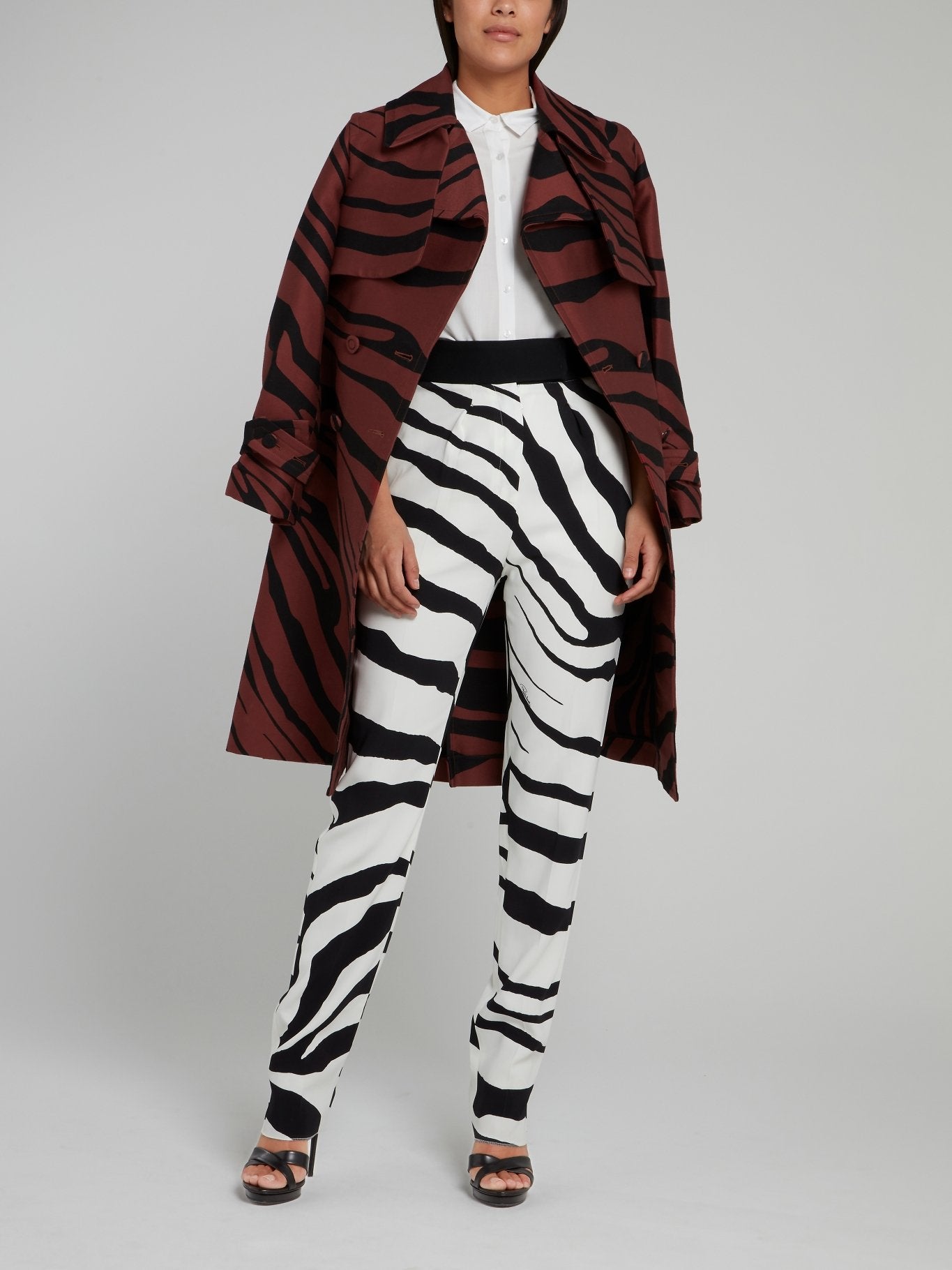 Animal Print Belted Trench Coat