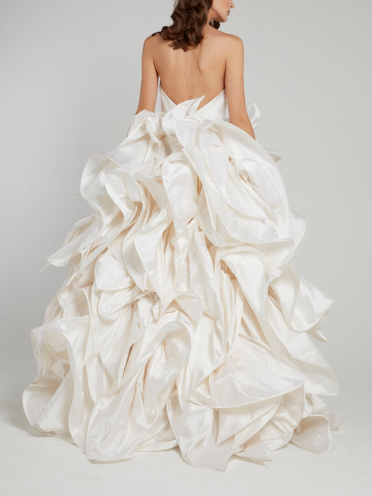White Strapless Ruffled Ball Gown Bridal Dress