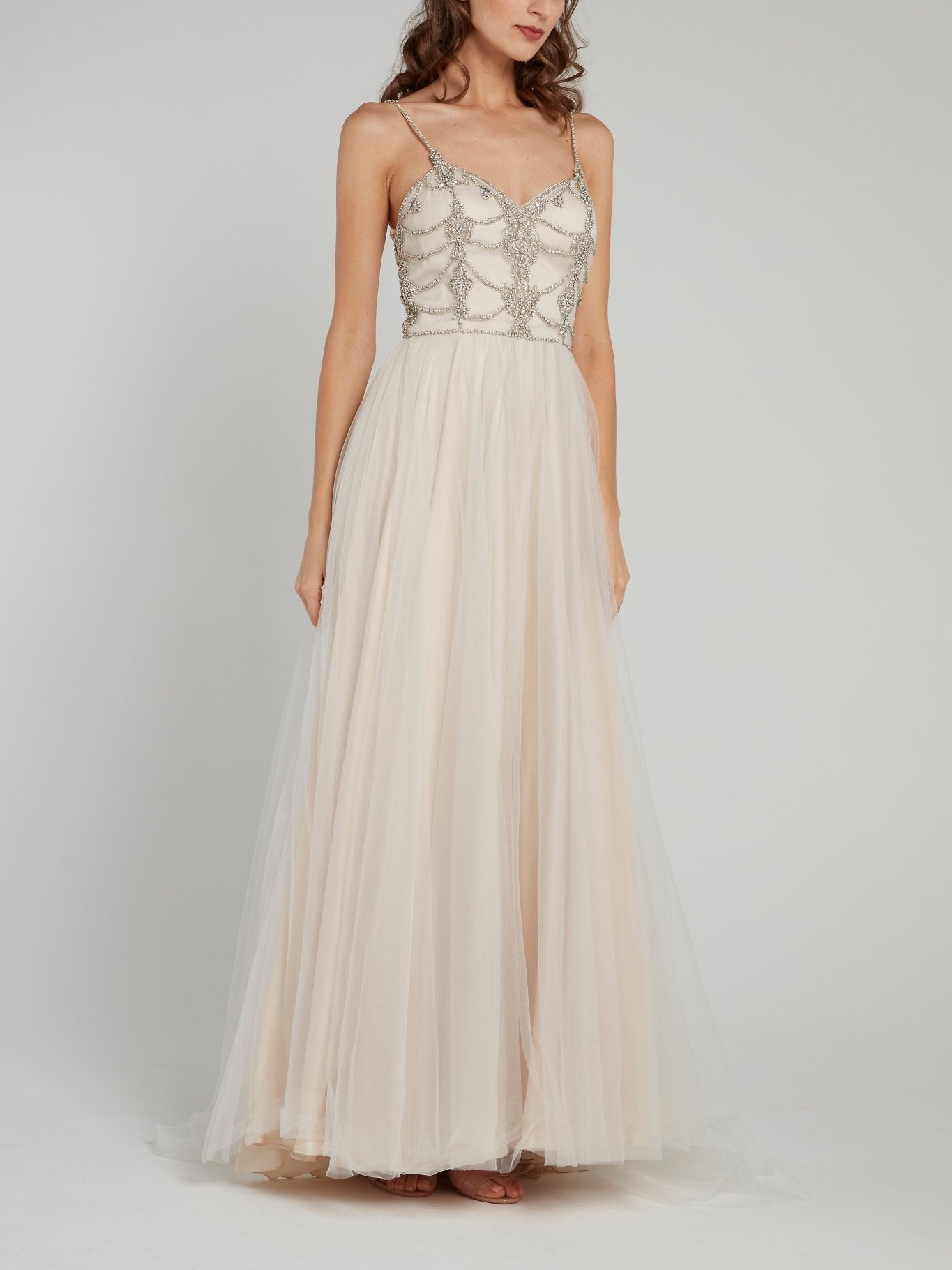 Multi-Stud Sheer Overlay Bridal Dress