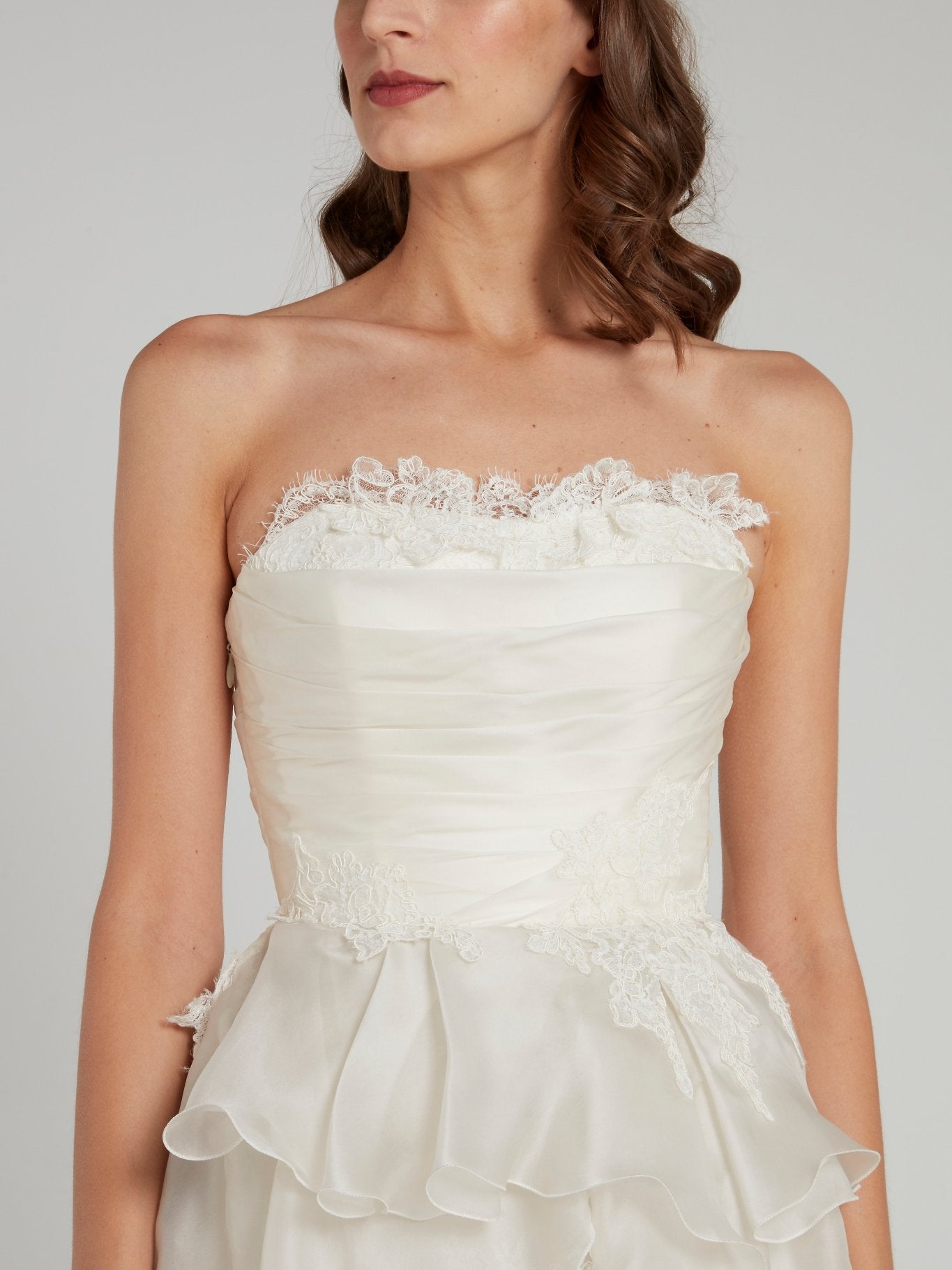 White Lace Panel Ruffle Maxi Dress