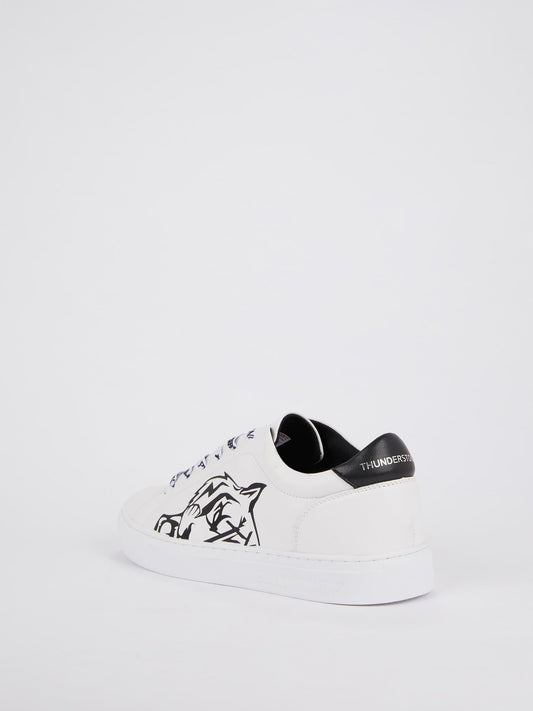 White Tiger Head Print Low Top Sneakers