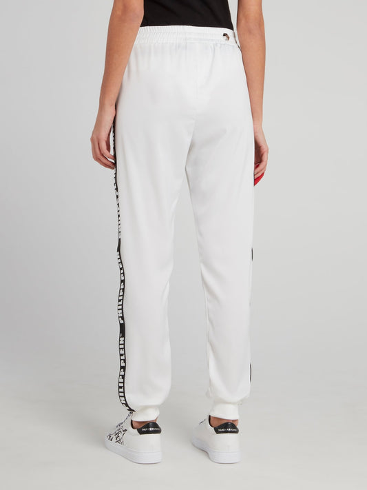 White Logo Side Stripe Waistband Track Pants