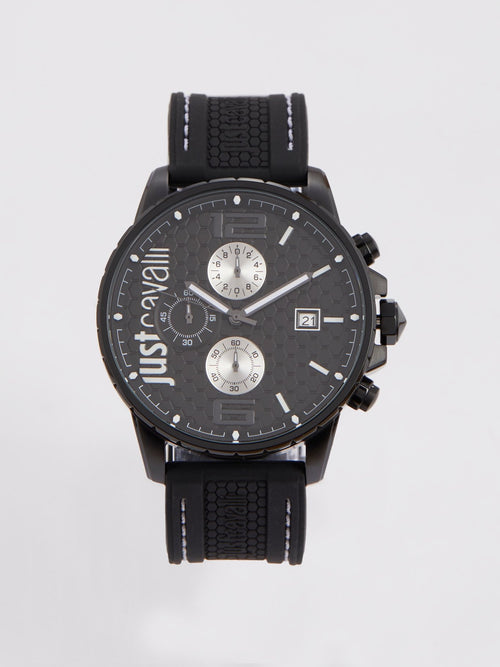 Black Rubber Strap Chronograph Watch