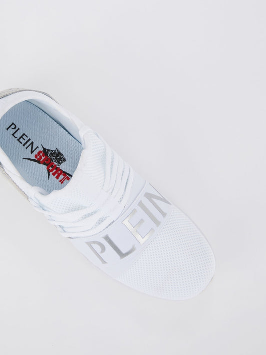 White Logo Strap Mesh Runner Sneakers