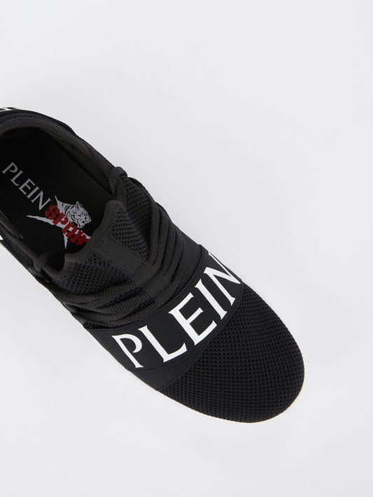Black Logo Strap Mesh Runner Sneakers