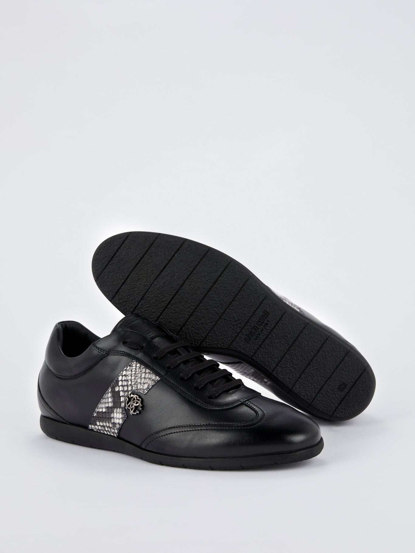 Черные кожаные кроссовки со вставкой с эффектом змеиной кожи
