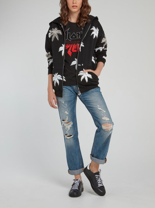 Aloha Plein Black Embellished Crewneck T-Shirt