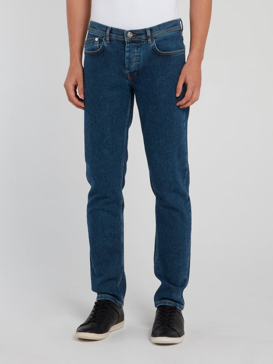 Темно-синие классические джинсы