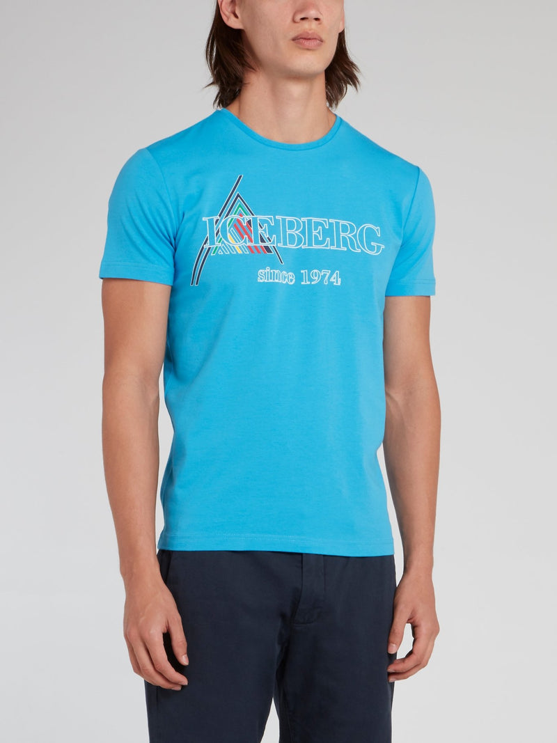 Синяя футболка с круглым вырезом с логотипом