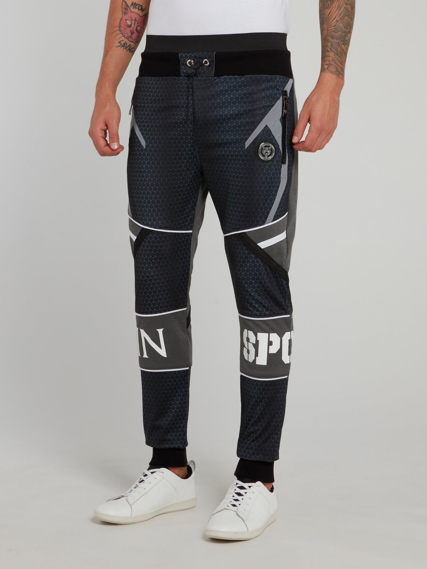 Темно-синие спортивные брюки с геометрическим принтом Klaas