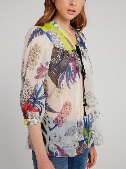 Floral Printed Drawstring Blouse