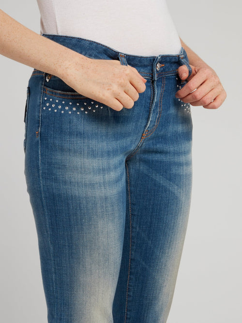 Blue Wash Studded Denim Jeans