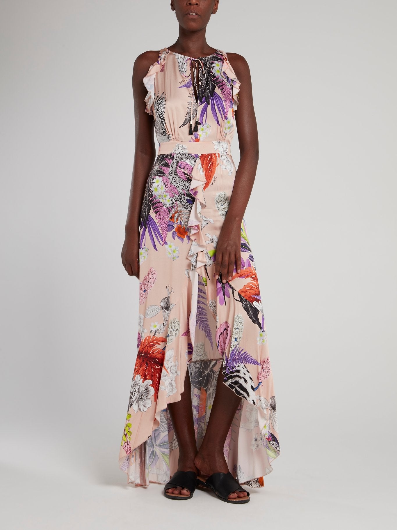 Асимметричное платье с оборками и цветочным принтом