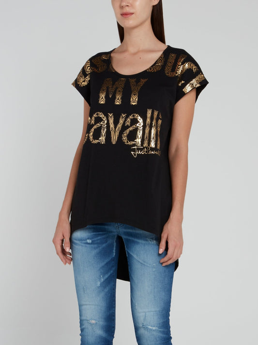 Gold Print Logo High Low Shirt