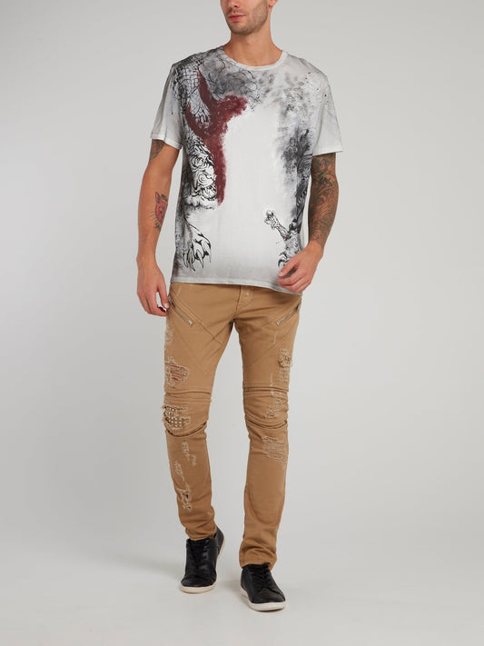 White Charcoal Print T-Shirt