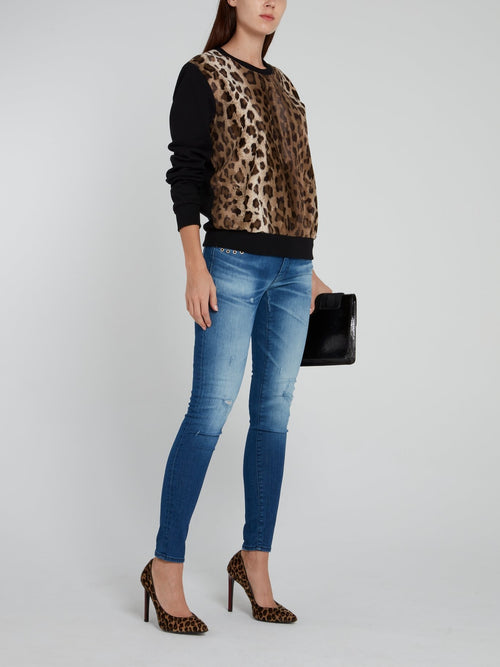 Black Leopard Print Sweatshirt