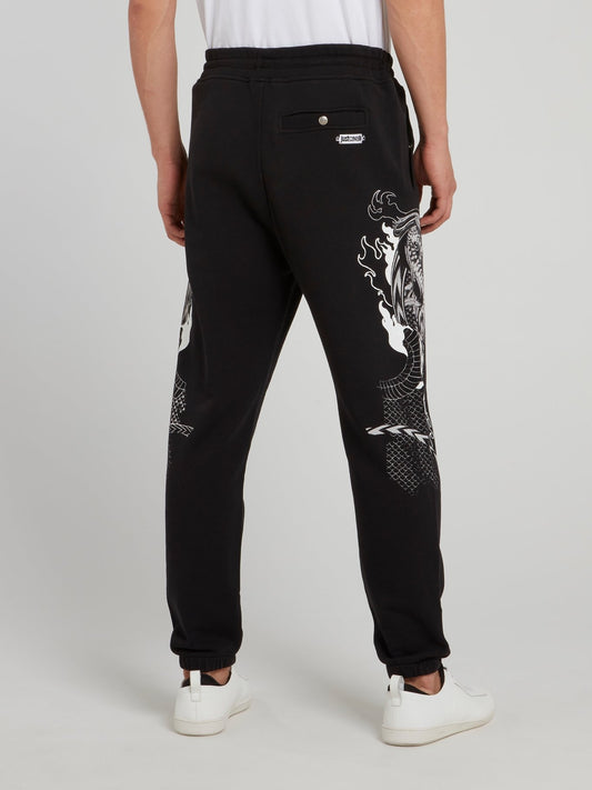 Black Dragon Print Trousers