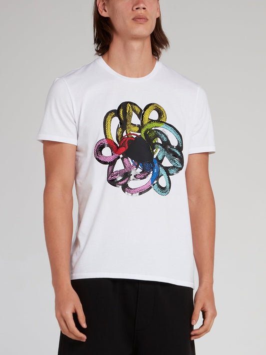 White Snake Print Cotton T-Shirt