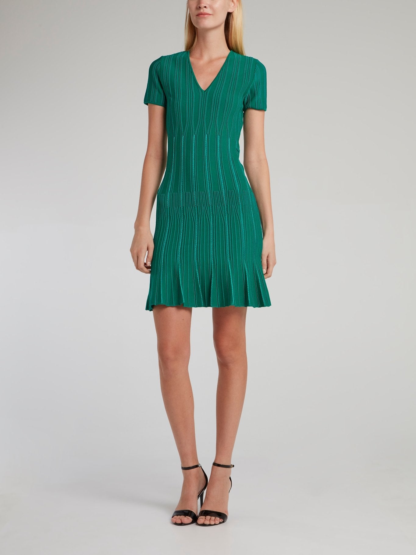 Green V-Neck Godet Dress