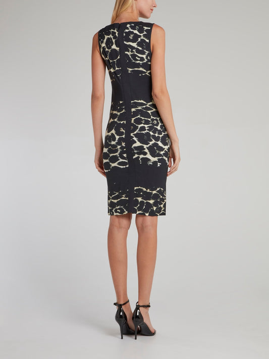 Black Leopard Effect Sheath Dress