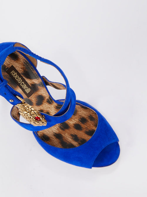 Blue Leopard Panel Suede Sandals