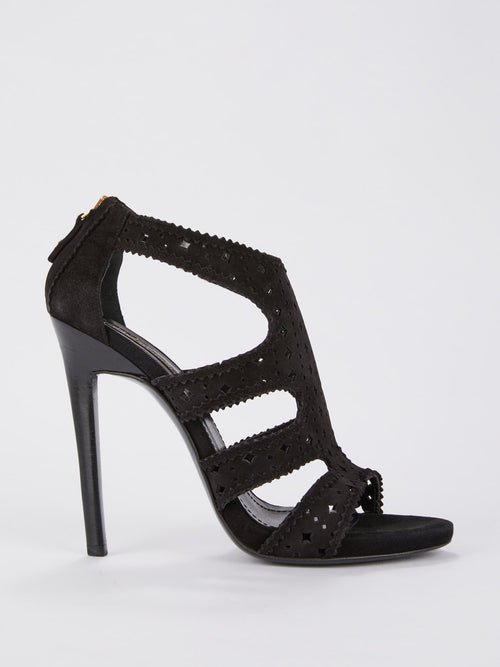 Black Perforated Cage Sandals