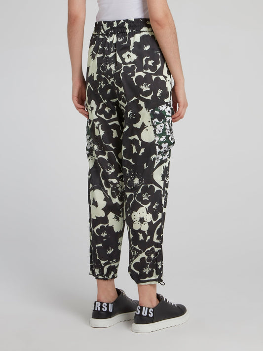 Black Tropical Trapeze Cargo Pants