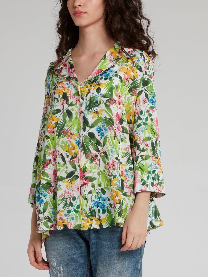 Tropical Print Flounce Shirt
