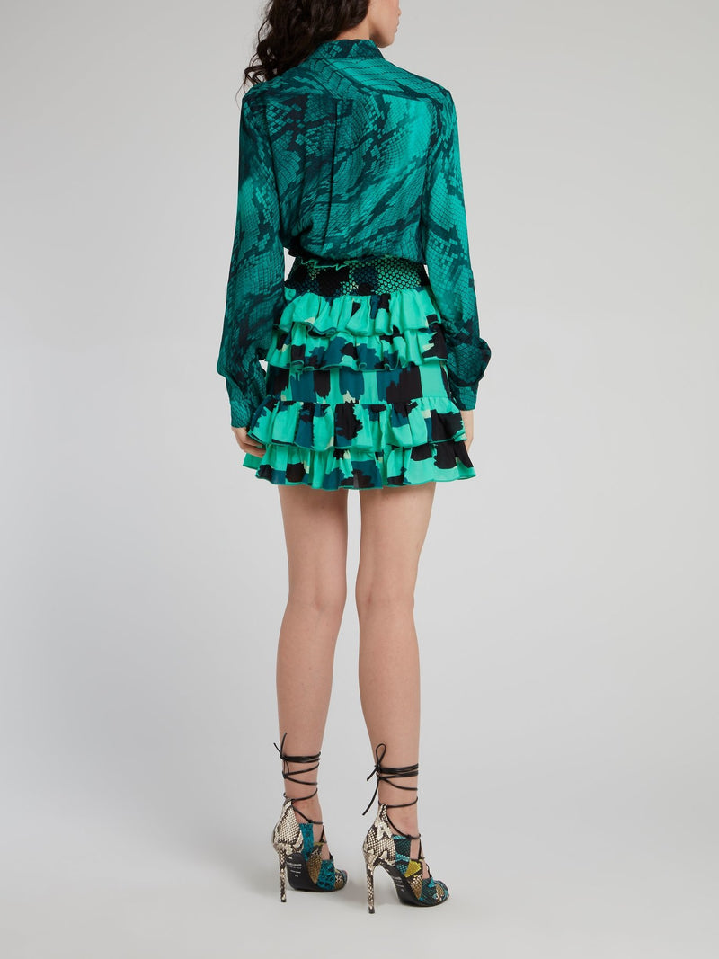 Green Python Frill Mini Dress