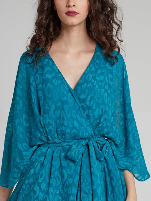 Blue Leopard Print High-Low Maxi Dress