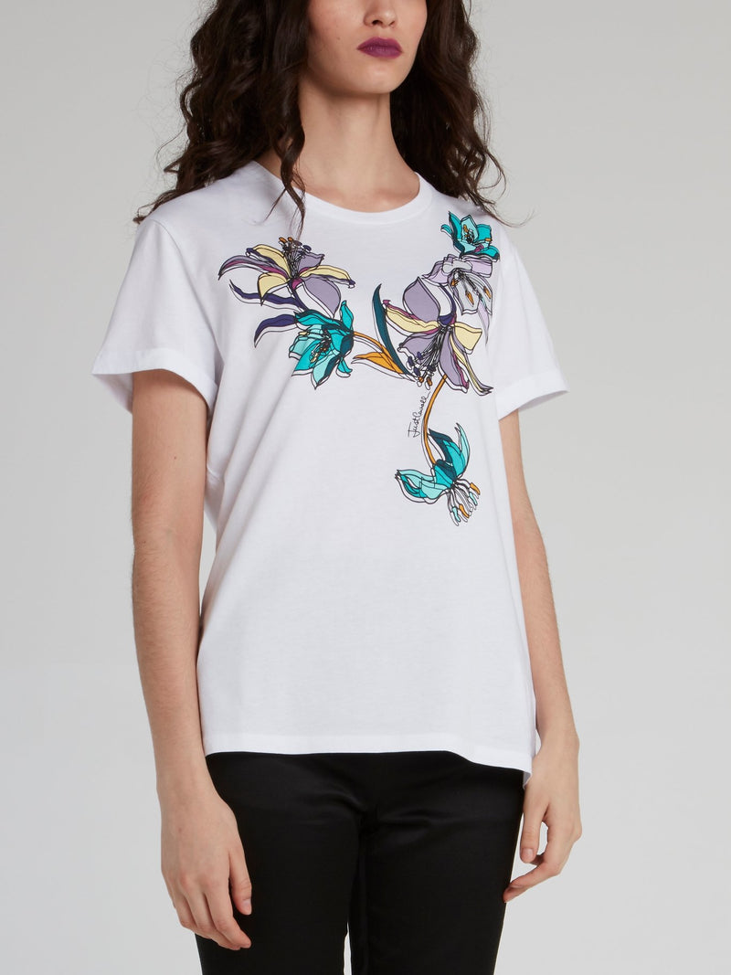 White Floral Sketch T-Shirt
