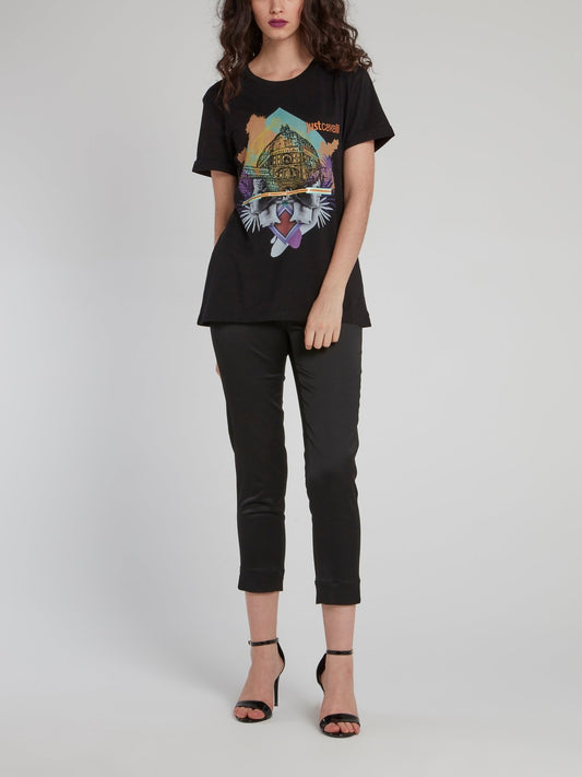 Black Abstract Print Crewneck T-Shirt