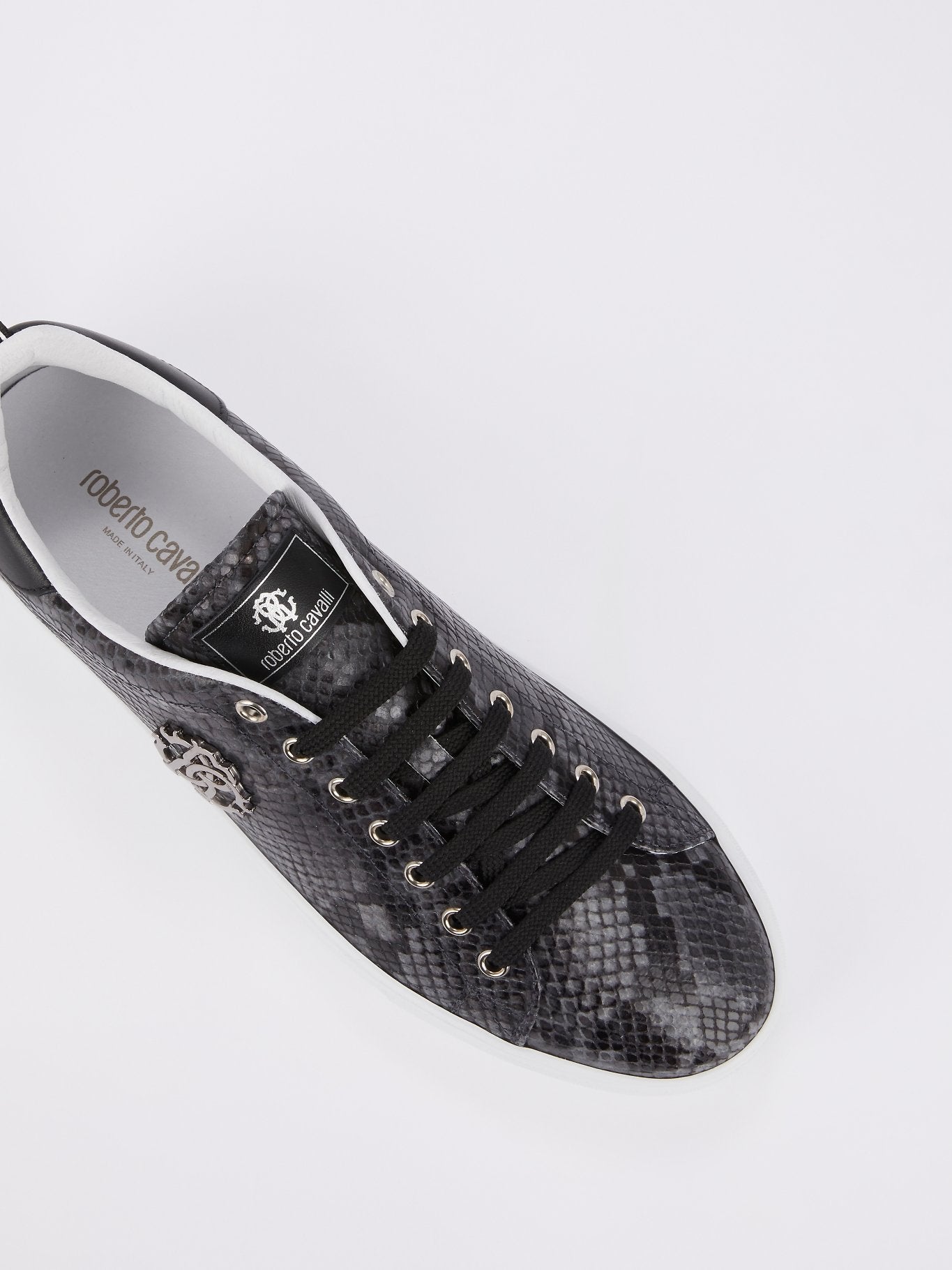 Grey Snake Print Leather Sneakers