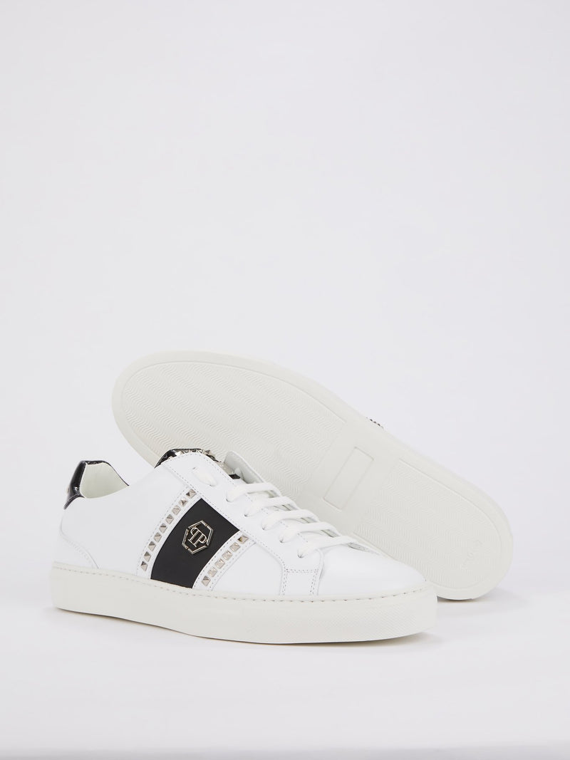 White Contrast Studded Sneakers