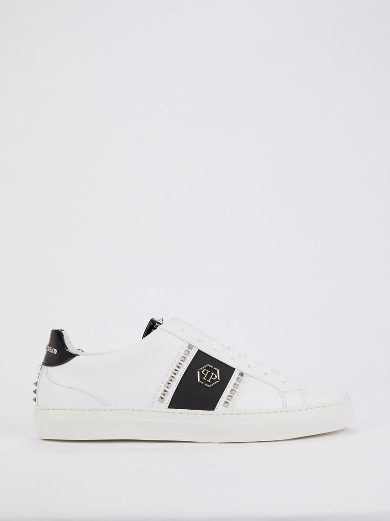 White Contrast Studded Sneakers