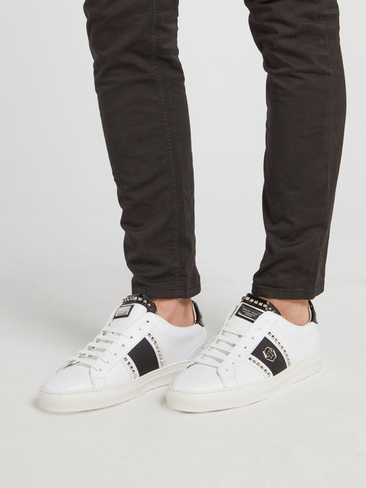 White Contrast Studded Sneakers