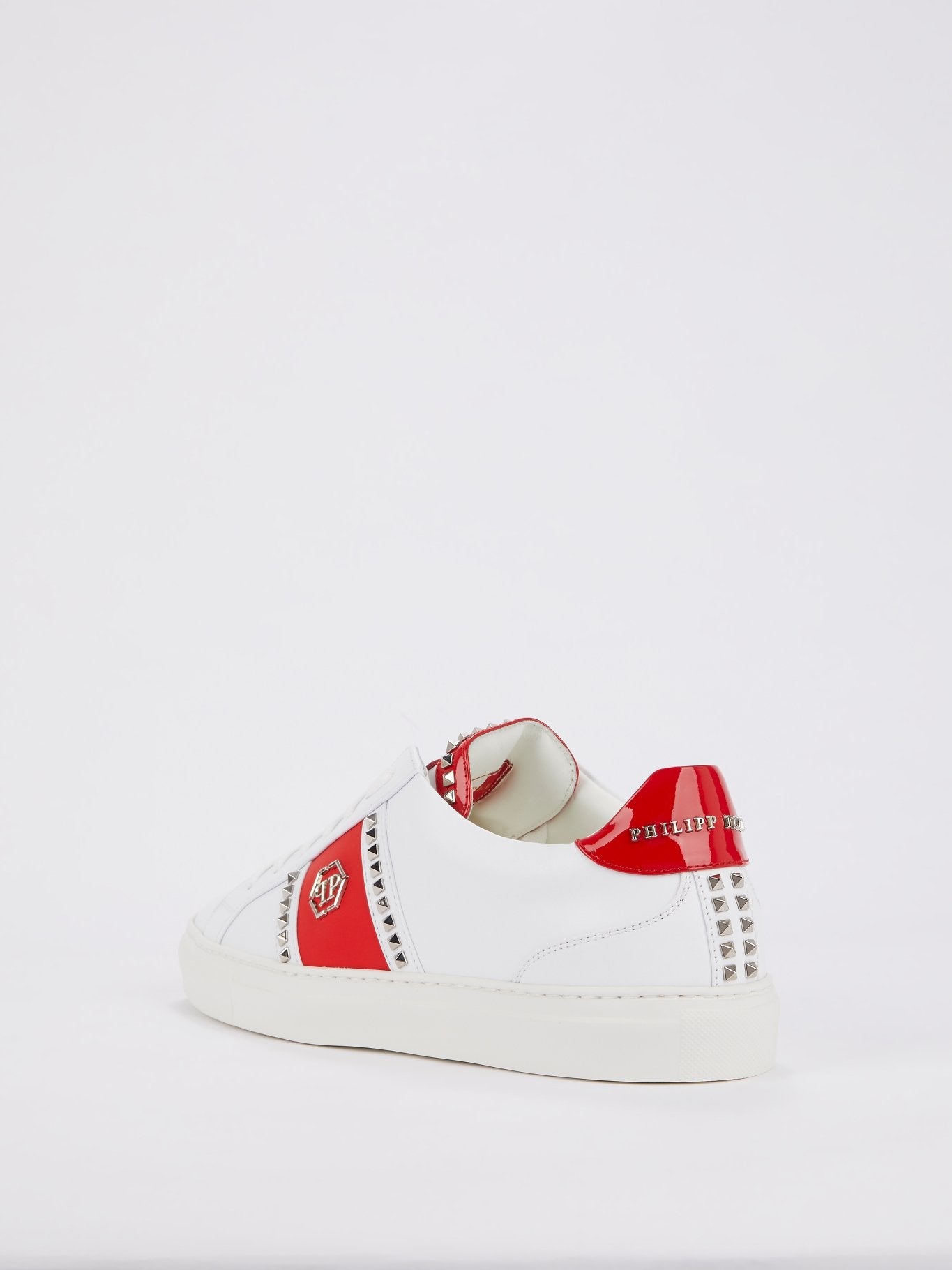 White Contrast Patch Studded Sneakers