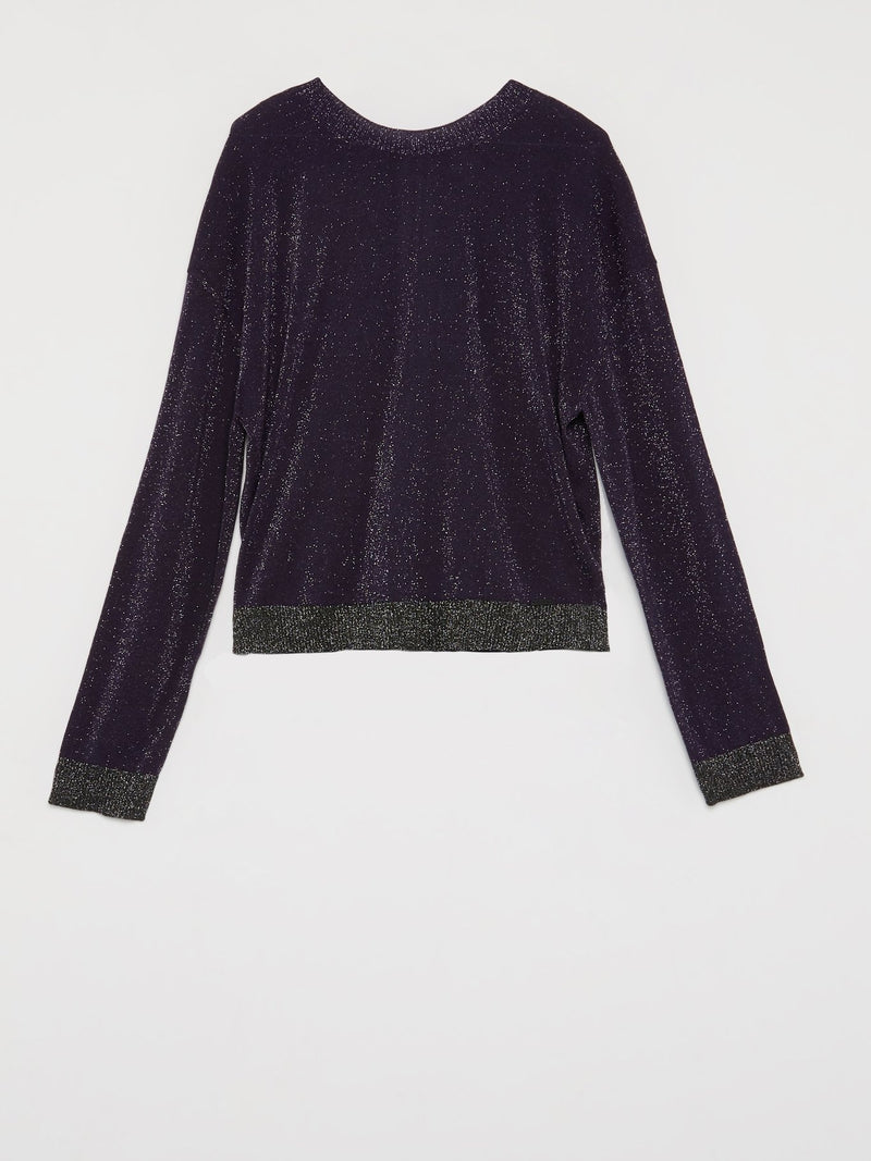 Purple Zip Back Glitter Sweater