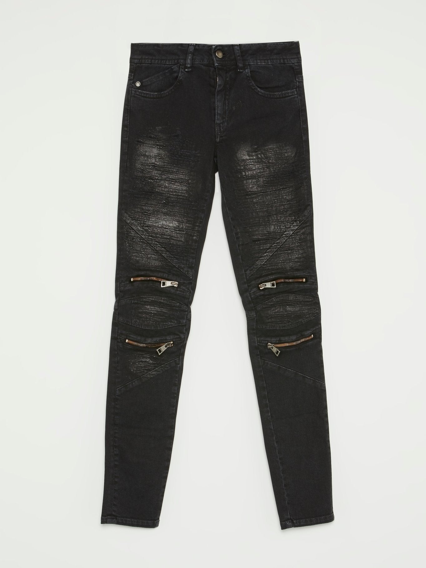 Черные джинсы с молниями на коленях