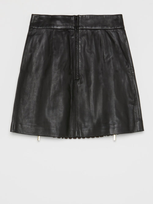 Black Zip Up Leather Mini Skirt