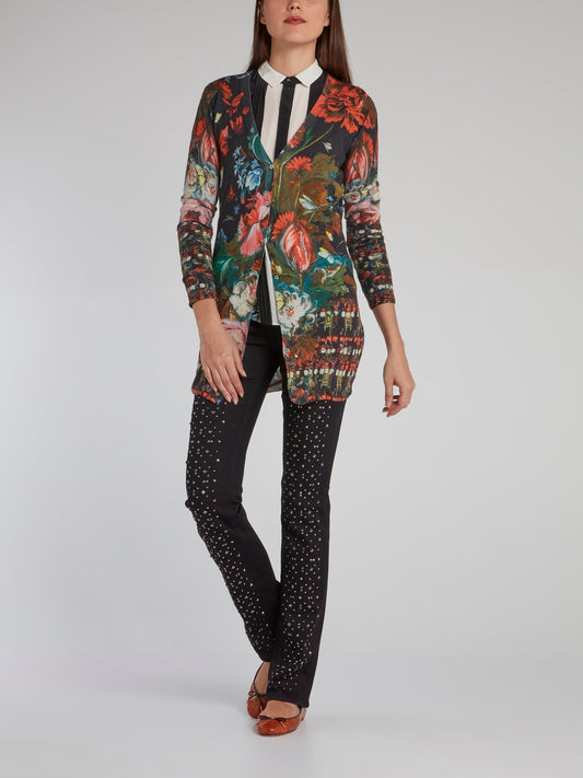 Painted Floral Print Cardigan