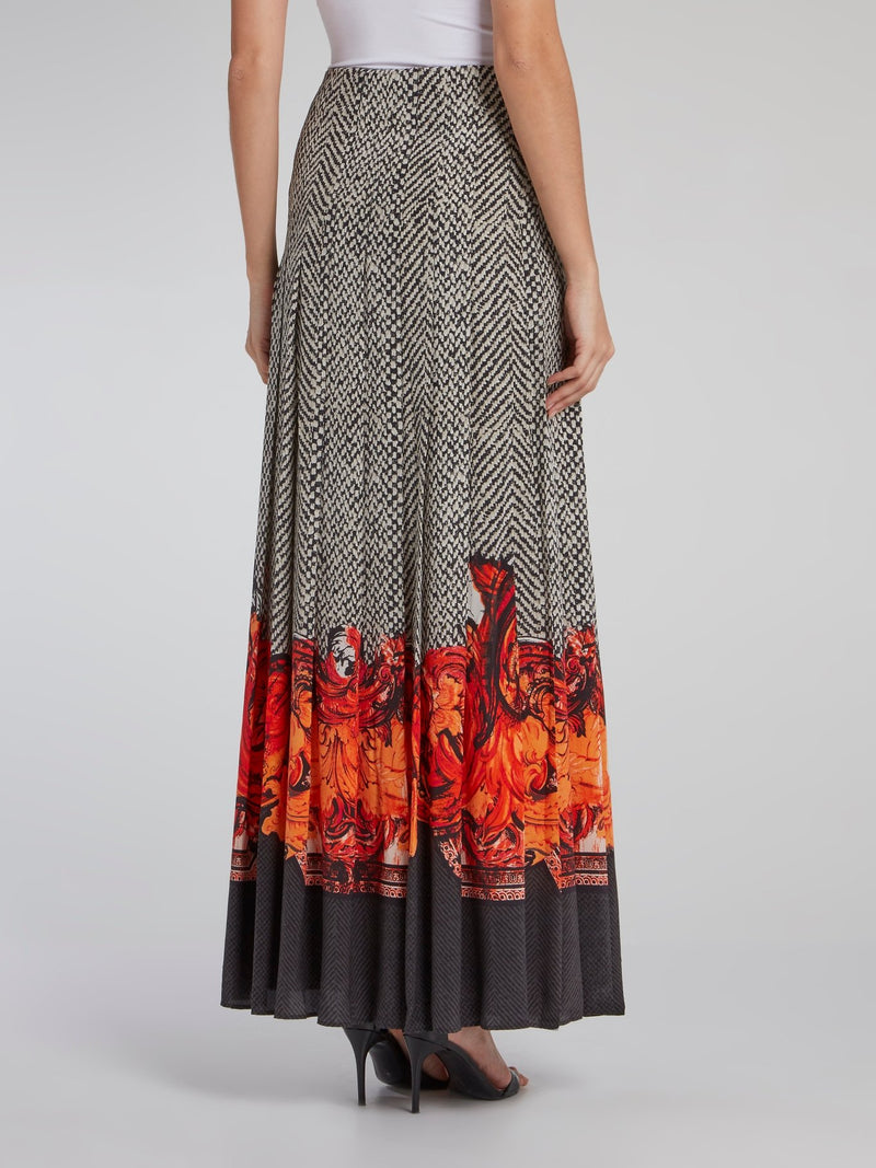 Jacquard Weave Pleated Maxi Skirt