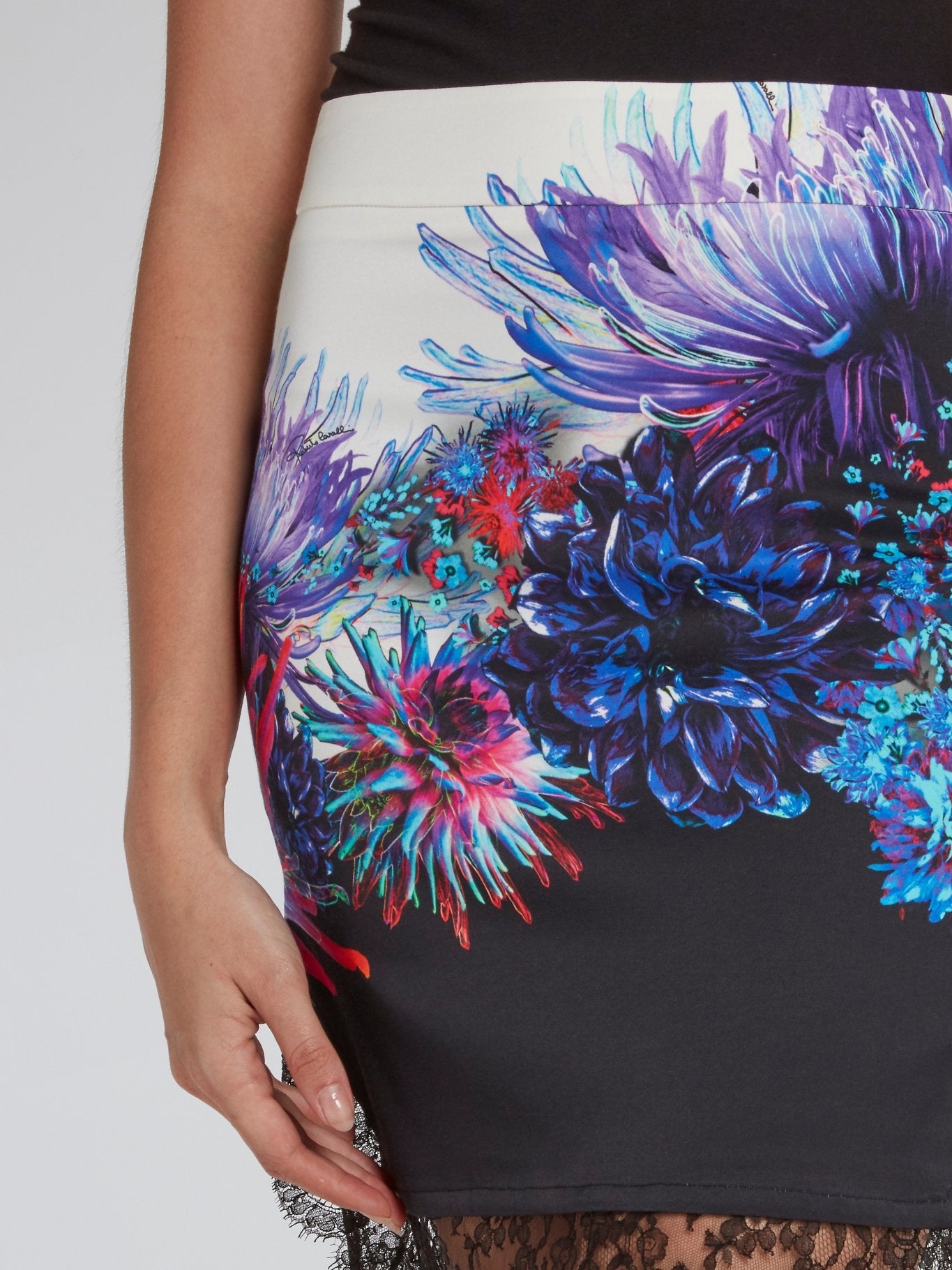 Floral Lace Hem Pencil Skirt