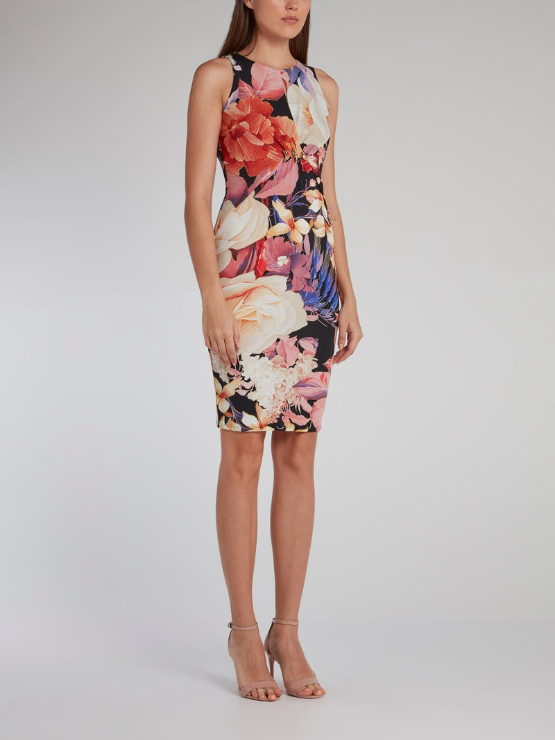 Облегающее платье с цветочным принтом и вырезом "замочная скважина"
