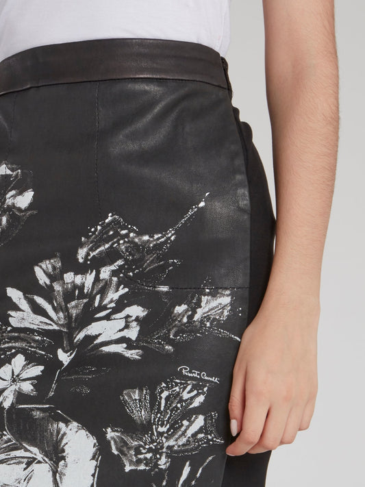 Black Floral Print Pencil Skirt