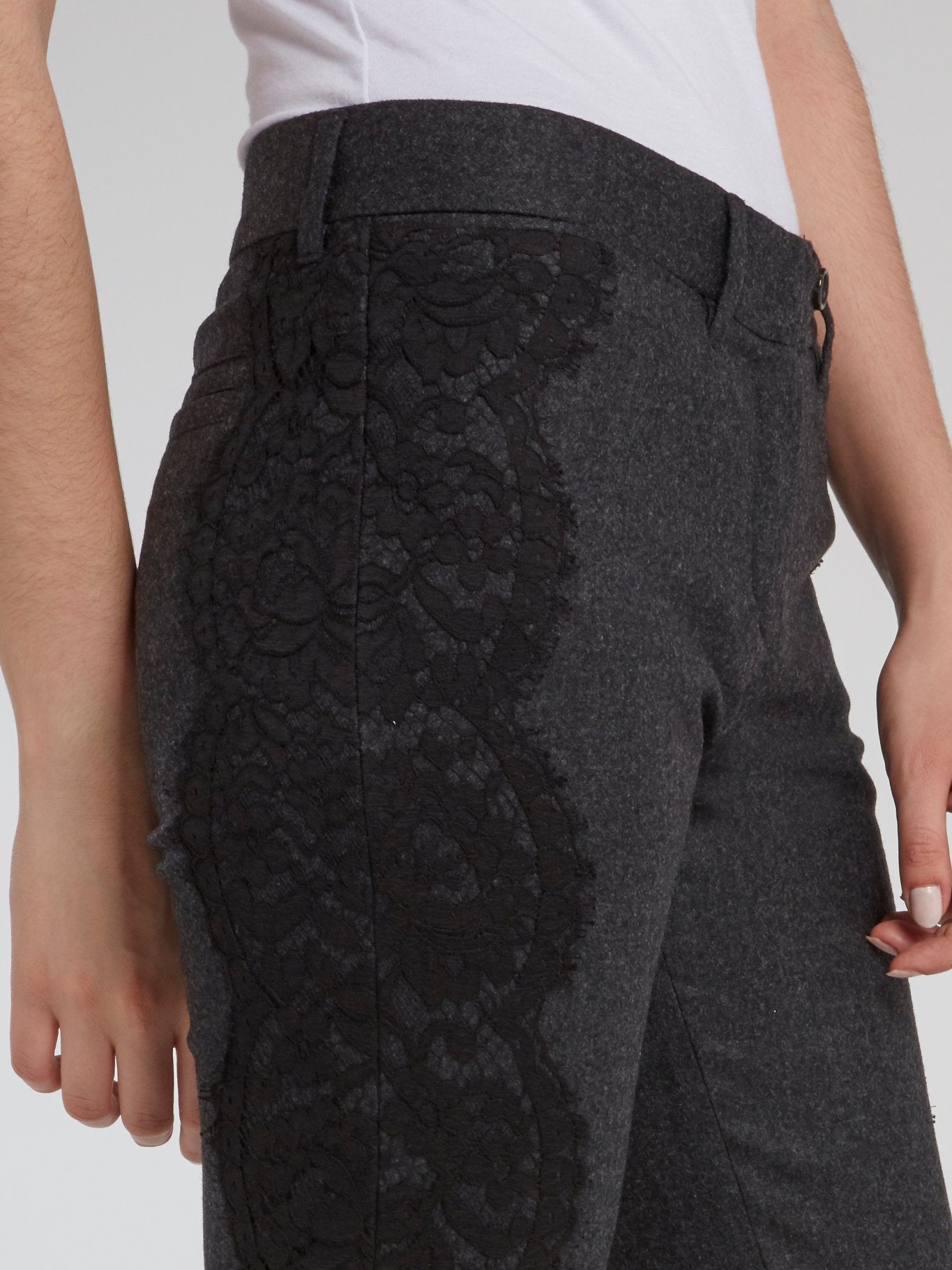 Black Side Lace Detail Bootcut Pants