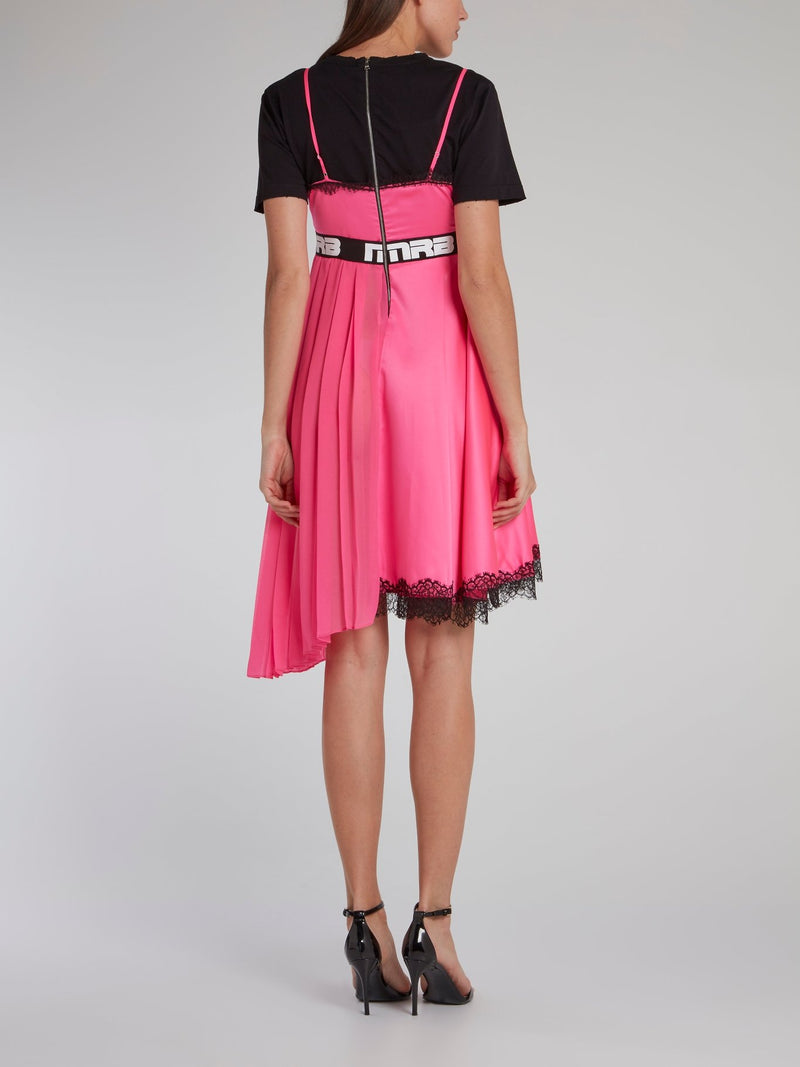 Pink Asymmetric Overlay Mini Dress
